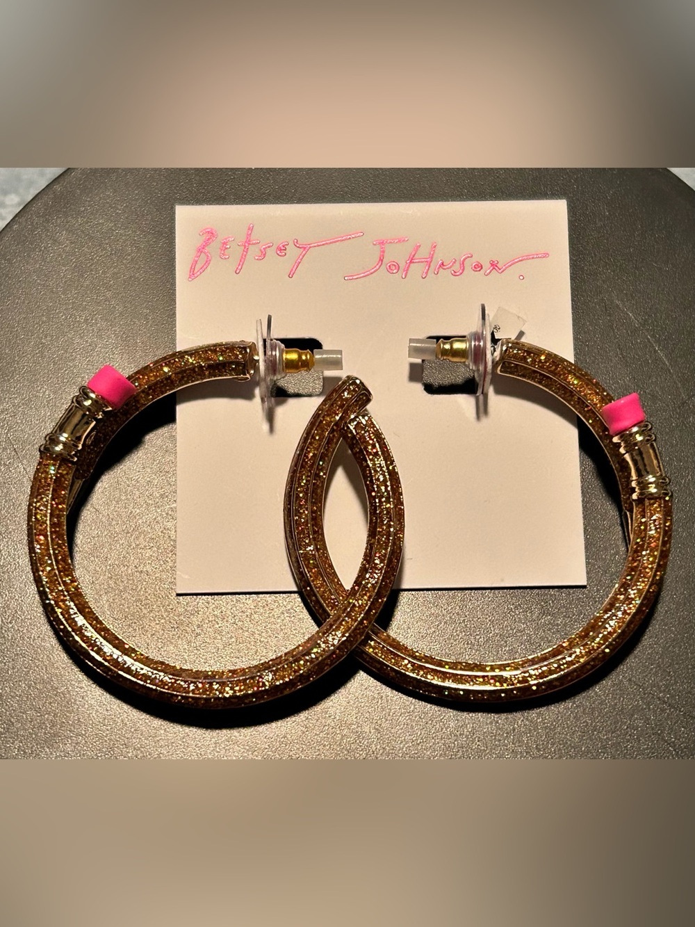 BETSEY JOHNSON HOOP-PENCIL GLITTER STUDDED EARRINGS (NWT)